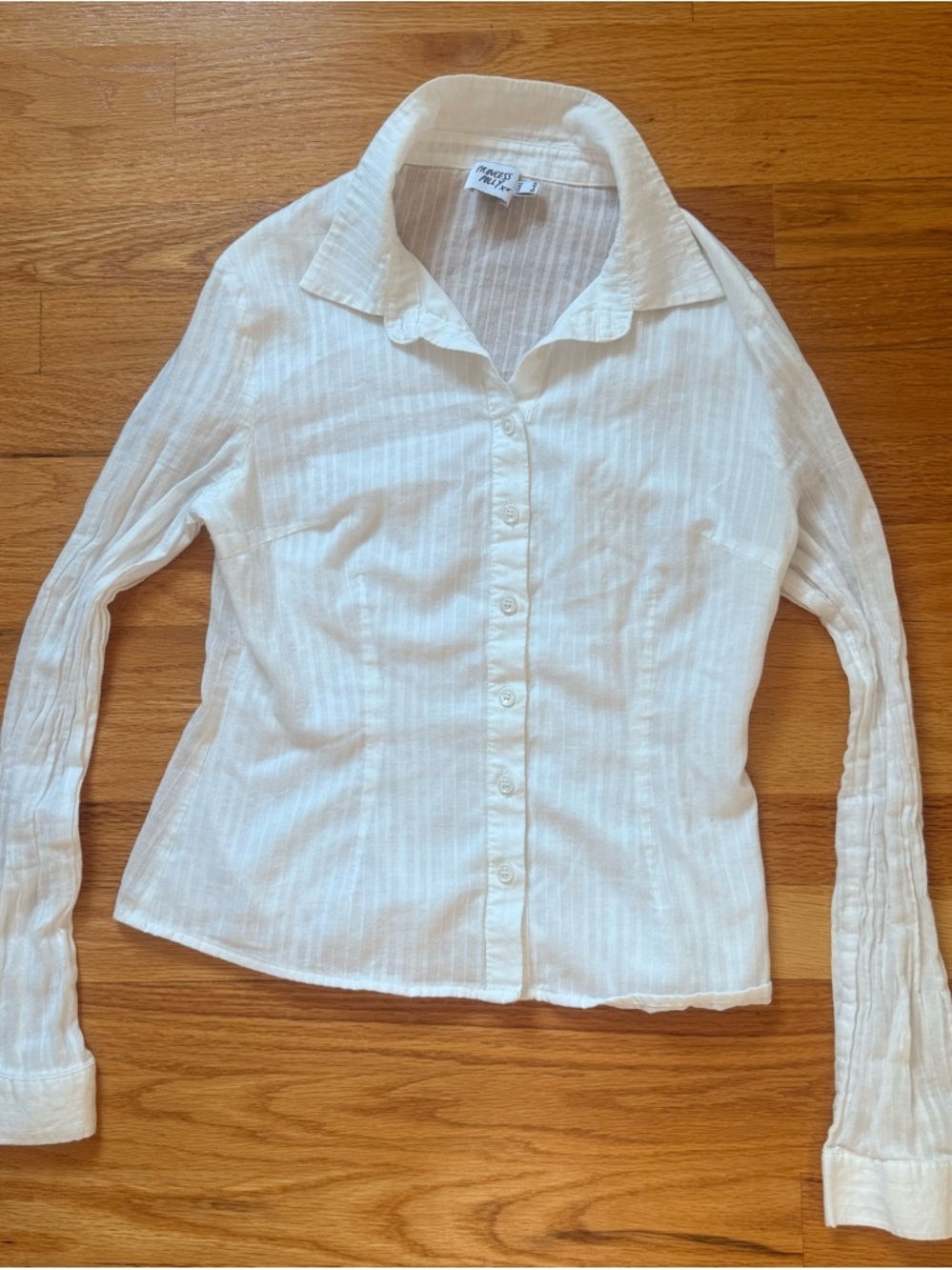 Princess Polly White Striped Chiffon Button-Up Long Sleeve Women's Shirt sz 6